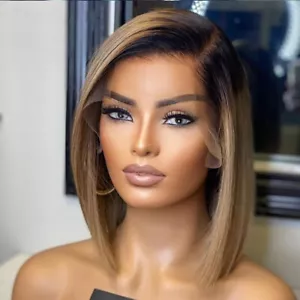 10 Zoll Ombre Asche blond brasilianische Echthaarperücken Spitze Vorderperücken L Teil Bob Perücken - Bild 1 von 9