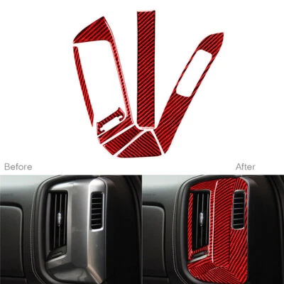 Tapicería de ventilación de aire del lado del pasajero de fibra de carbono roja para Chevrolet Silverado 1500 14-18 Foto 1 de 4