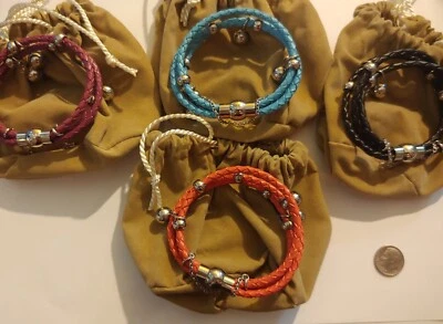 vintage qvc stainless steel bead and cord bracelet set of 4. original boxes - Image 1 of 4