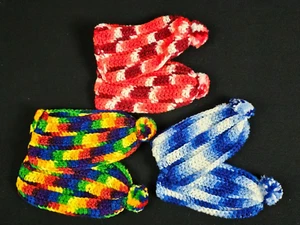 3 Pair Knitted Slippers House Shoes Booties Women's Girls Pom Poms Vintage 1960s - Picture 1 of 5