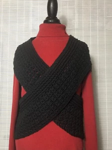 Women’s Handmade Crocheted Vest “Willow Wrap” Black M/L (38”) Washable NEW GIFT - Picture 1 of 3