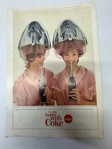 Vintage 1965 Coca Cola Print Ad Pretty Twins Hair Salon Dryer  Coke Collectable - Picture 1 of 4