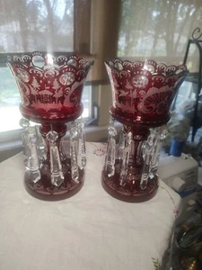 Vintage Ruby Cut The Clear Mantle Lusters - Picture 1 of 2