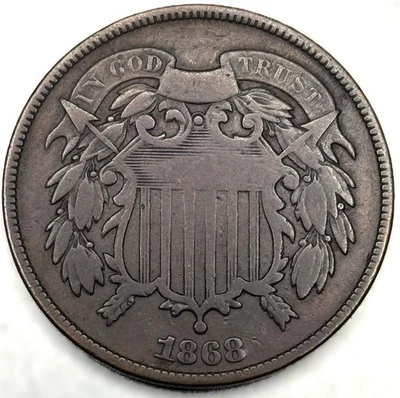 1868 Two Cent Piece ~ (Beautiful Chocolate Brown) VG Very Good Condition - 1341 - Image 1 of 2