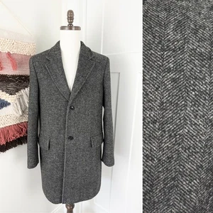 Mango Man Recycled Wool Blend Herringbone Single-Breasted Coat Grey Size M - Picture 1 of 13