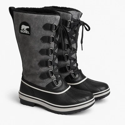 Botas altas para mujer Sorel Tivoli talla 6 negras grises impermeables con cordones invierno nieve Foto 1 de 4