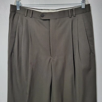 Calça social masculina Louis Raphael lã penteada frente plissada tamanho 36x33 verde - Imagem 1 de 4