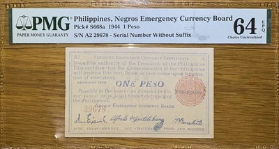 1944 Philippines Negros Emergency 1 Peso PMG 64EPQ - Image 1 of 2