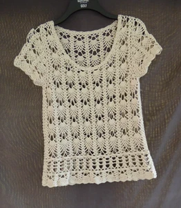 Fat Face dk cream/lt brown holey/crochet style layering Top Size 10 - Picture 1 of 7