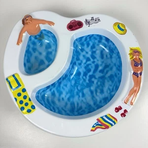Vtg. 1980s Plastic Swimming Pool Chips & Dip Serving Bowl Bikini Sunbathing 14” - Picture 1 of 14
