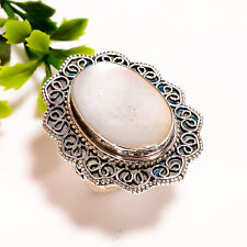Mother Of Pearl Gemstone Vintage Handmade .925 Silver Plated Ring 7 US GSR-4703