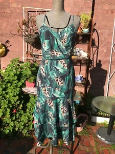 NEW 3rd love the label palm leaf green & leopard animal print strappy dress 8 - Picture 1 of 9