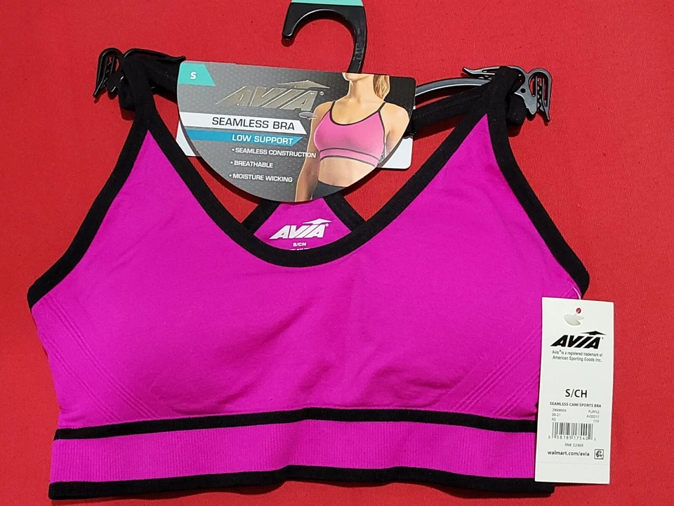 Avia Seamless Moisture Wicking Breathable Low Support Sport Bra Purple Large