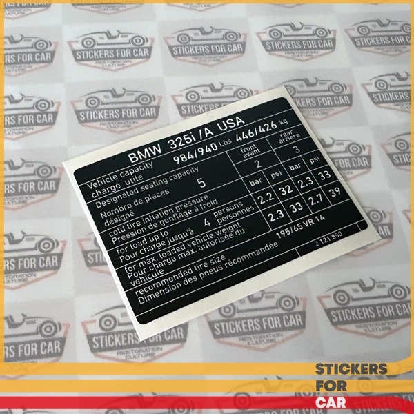 Наклейка на давление в шинах BMW E30 325i США - 2121850 - Изображение 1 из 1