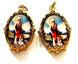 2 PCS ST. LAZARUS GOLD TONE PENDANT-COLGANTE SAN LAZARO 0.75" (22106) - Photo 1 sur 1
