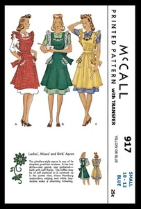 McCall # 917 Bib APRON pattern 1940's Small or Medium COPY - Picture 1 of 5