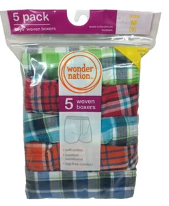 Wonder Nation Boys Woven Boxers New 5 pairs Size 8 100% Cotton Tag free - Picture 1 of 6