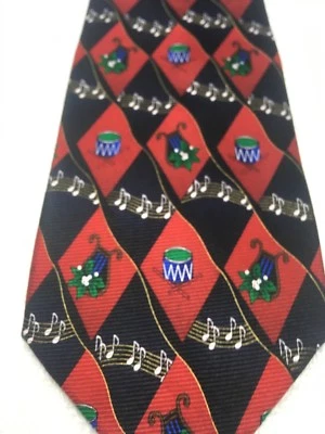 MEETING STREET MENS TIE CHRISTMAS THEME BLACK WITH RED GREEN BLUE NWOT 4 X 59 - Image 1 of 4