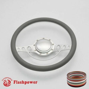 15.5" Billet Steering Wheel Grey Half Wrap Ford Cutlass Impala Chevy W/Horn - Picture 1 of 10