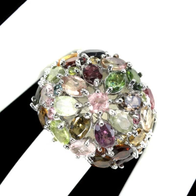 925 Anello Argento Sterling Ovale Tormalina 6x4mm Naturale Gemma Gioielli Misura - Immagine 1 di 4