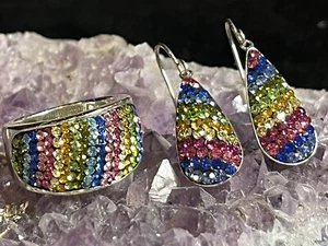 JCM Regenbogen Silber über Messing Strass Saphir Kristall BLING Set Ring 7,75 - Bild 1 von 7