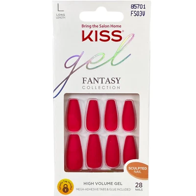 NEW Kiss Nails Gel Fantasy Press or Glue Manicure Long Gel Coffin Matte Red - Image 1 of 3