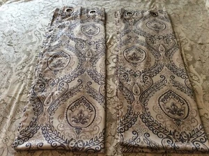 JINCHAN Damask Linen Blend Grommet 54x84 Curtains 2 Panels Medallion Blue - Picture 1 of 6