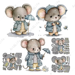 Mouse Rain Umbrella Coat Hat Animal Metal Cutting Dies Scrapbooking Card Craft