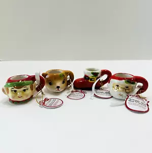 Mr Christmas Nostalgic Mini Mug Ornament Set of 4 Pixie Elf Santa Boot Reindeer - Picture 1 of 9