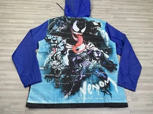 Venom Marvel Spiderman Mens L Graphic Blue Hooded Windbreaker Jacket Full Zip - Picture 1 of 9