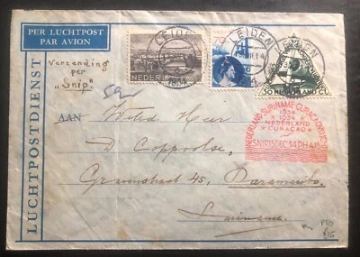1934 Leiden Netherlands Airmail Special Flight Cover To Paramaribo Suriname - Image 1 of 2