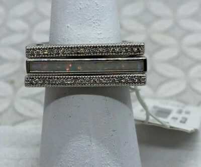 Juego de 3 anillos Kendra Scott Lucia en ópalo Kyocera blanco talla nuevo $85 tono plata 7 Foto 1 de 4