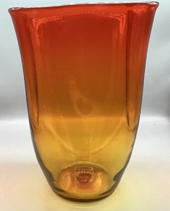 Blenko Hand Blown Red/Orange/Yellow Bleed Ruffle Vase 1950’s USA - Picture 1 of 12