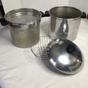 Vintage Mid-Century Aluminum 8 QT Maid Of Honor Stockpot Set Strainer Steamer  - Picture 1 of 9