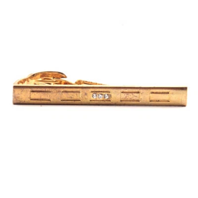 Vintage German Bohemian gold plated metal and rhinestone tie bar clasp clip - Image 1 of 3