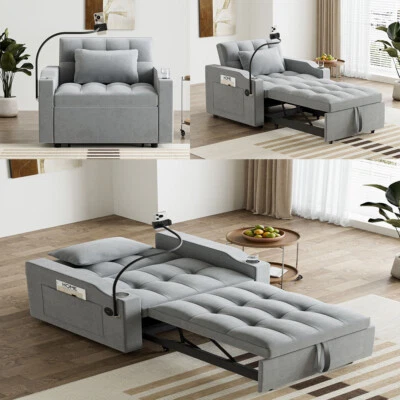 3-in-1 Pull Out Bed Folding Sofa Modern Convertible Velvet Single Sleeper Sofa - Image 1 of 4