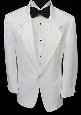 Men's White Tuxedo Jacket One Button with Satin Notch Lapels Prom Wedding Mason - Image 1 of 3