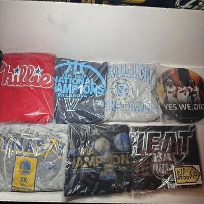 Phillies Utley Miami Heat UNC Villanova Warriors Champs (Re-Seller Shirt 6x Lot) - Image 1 of 4