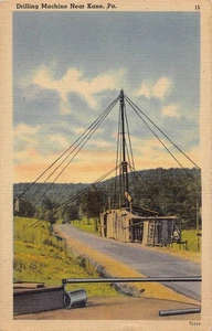 Ölbohrmaschine Kane Pennsylvania 40er Jahre Leinen Postkarte - Bild 1 von 2