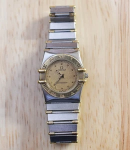 Vintage OMEGA 1455 Ladies Quartz Half Bar Constellation Watch Steel 18k - Picture 1 of 6