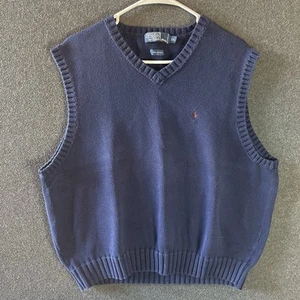 Polo Ralph Lauren Boys size XXL Sweater Vest V neck knit Vintage Navy Blue - Picture 1 of 6