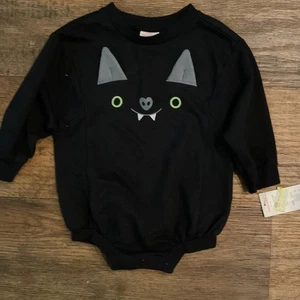 Cat & Jack Bat Face Long Sleeve Black Romper Body Suit Size 18 Months - Picture 1 of 2