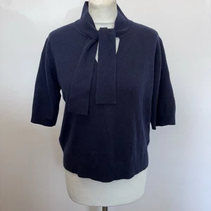 Top Toast Jersey Talla Mediana Azul Marino Cuello Atado Otoño Lana Cachemira - Imagen 1 de 9