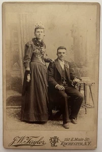Antique J. W. Taylor Cabinet Card | Victorian Era Man & Woman Formal Portrait - Picture 1 of 2