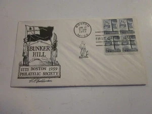 US COVER 1959 BUNKER HILL FDC #1034 BOSTON PHILATELIC SOCIETY CACHET SIGNED P.M. - Bild 1 von 3
