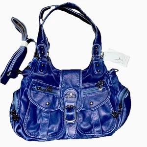 Angel Kiss Leather Cross Purse Shoulder Bag Multi pocket Hobo Denim Blue Color - Picture 1 of 11