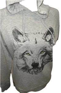 Sudadera con capucha gris y negra pequeña gráfica Wolf manga larga - Imagen 1 de 7