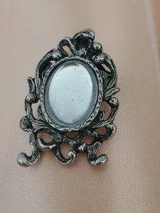 Broche Vintage Tono Plateado Espejo Ovalado Piedra Lunar Jalea Vientre Marco Figura - Imagen 1 de 5