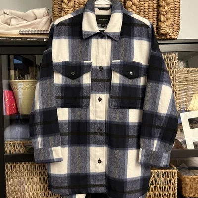 Chaqueta mediana para mujer Banana Republic Steal azul marino a cuadros mezcla de poliéster y lana Foto 1 de 4