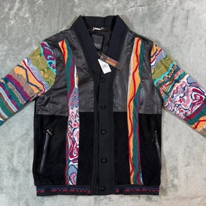 COOGI Leather Suede And Sweater Pieced Cardigan Black Men’s 2XL - Picture 1 of 12